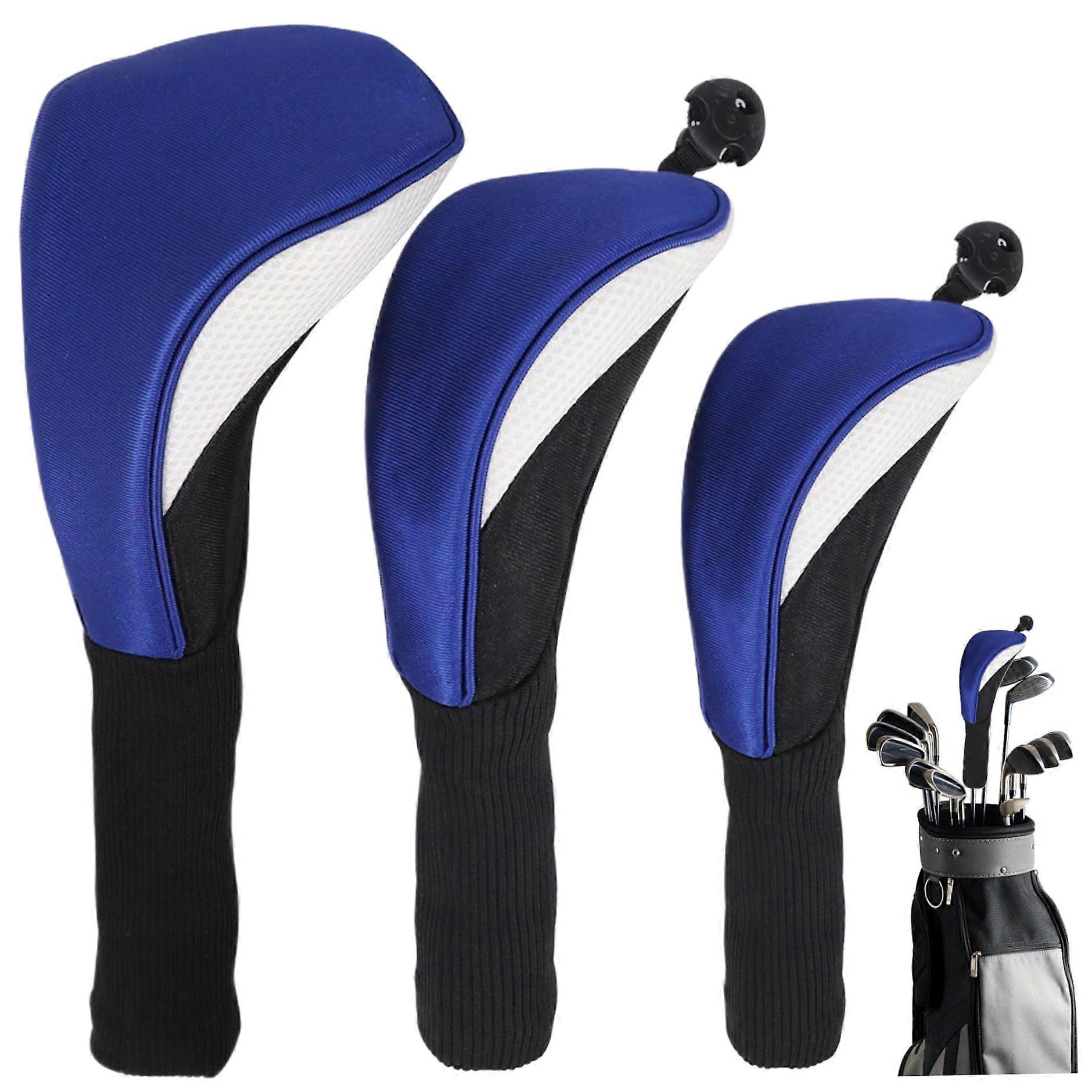 Golf Headcover Set 3pcs Soft Elastic Golf Club Covers, 1 3 5 with Rotatable Marker, BlueWhite