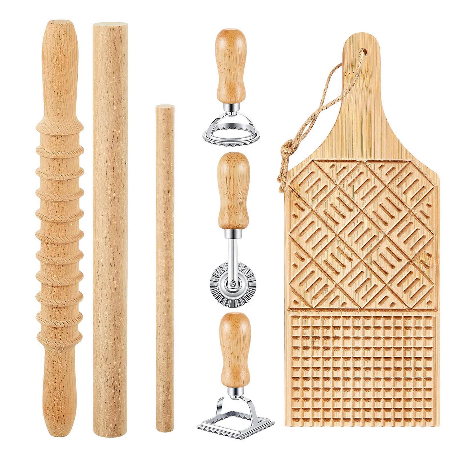 Gnocchi Pastas Tool Set with Wood Board and Ravioli Stamp Gnocchi Making Tool Perfect for Crafting Handmade Pastas Multicolor