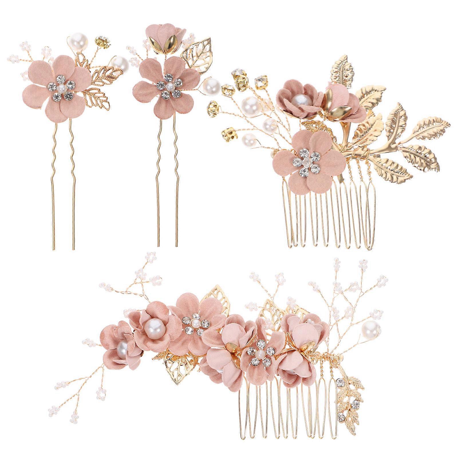 Blue Flower Hair Comb and Stick Set for Home Use with Durable Alloy Material 4pcs