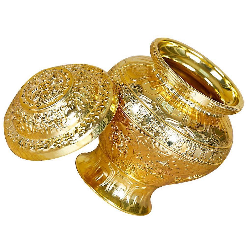 Antique Small Offering Bottle with Openable Lid for Gemstone Storage, Buddhist Decor Ornament, Alloy Feng Shui Jar for Home and Ceremony Display