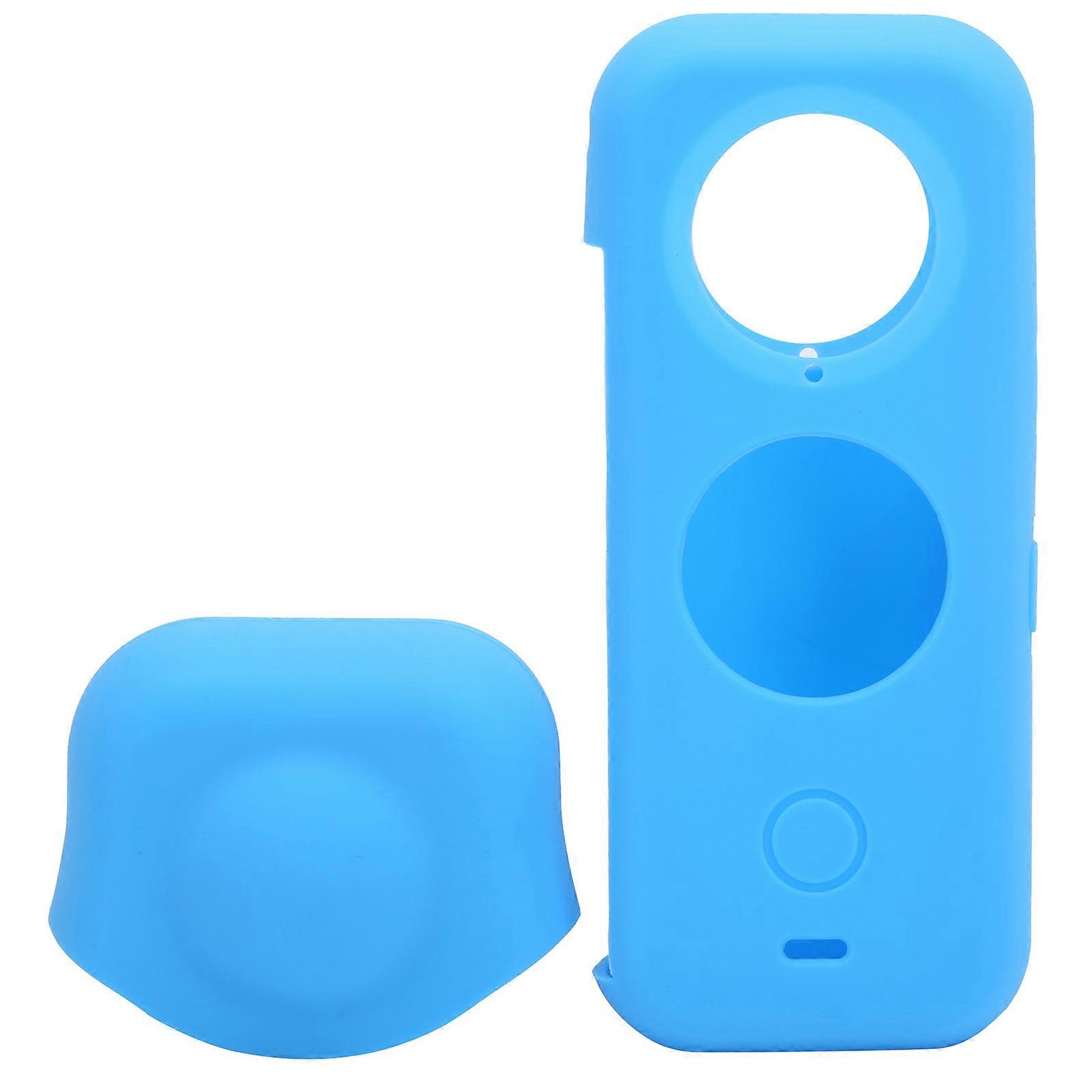Small Panoramic Camera Silicone Protective Case with Lens Cover for Insta360 ONE X2Blue