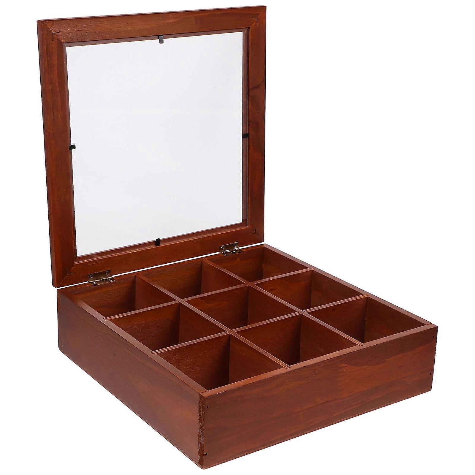 Wood Tea Bag Box Transparent Window Rectangular Design for Coffee 24.00X24.00X7.00CM 1Pcs