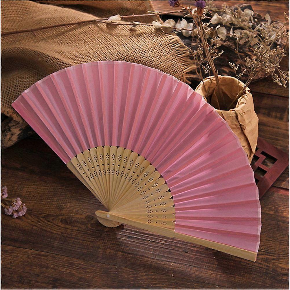 Éventail pliant classique Ensemble de 2 cadres délicats avec soie rose, éventails traditionnels chinois pour femmes, idéal pour les mariages, les fêtes et la décoration intérieure