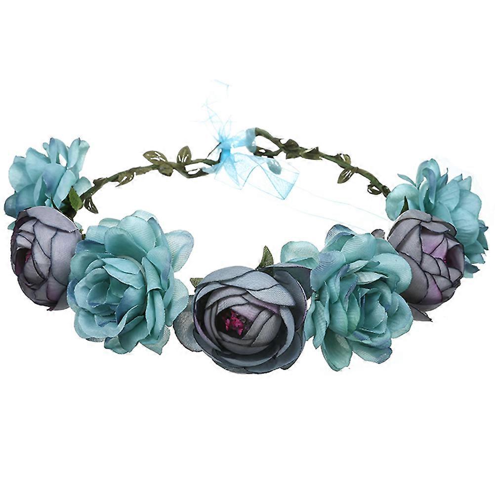 Masteelf Bridal Rose Crown Handmade Floral Wreath Lifelike Simulation Headband for Wedding Blue