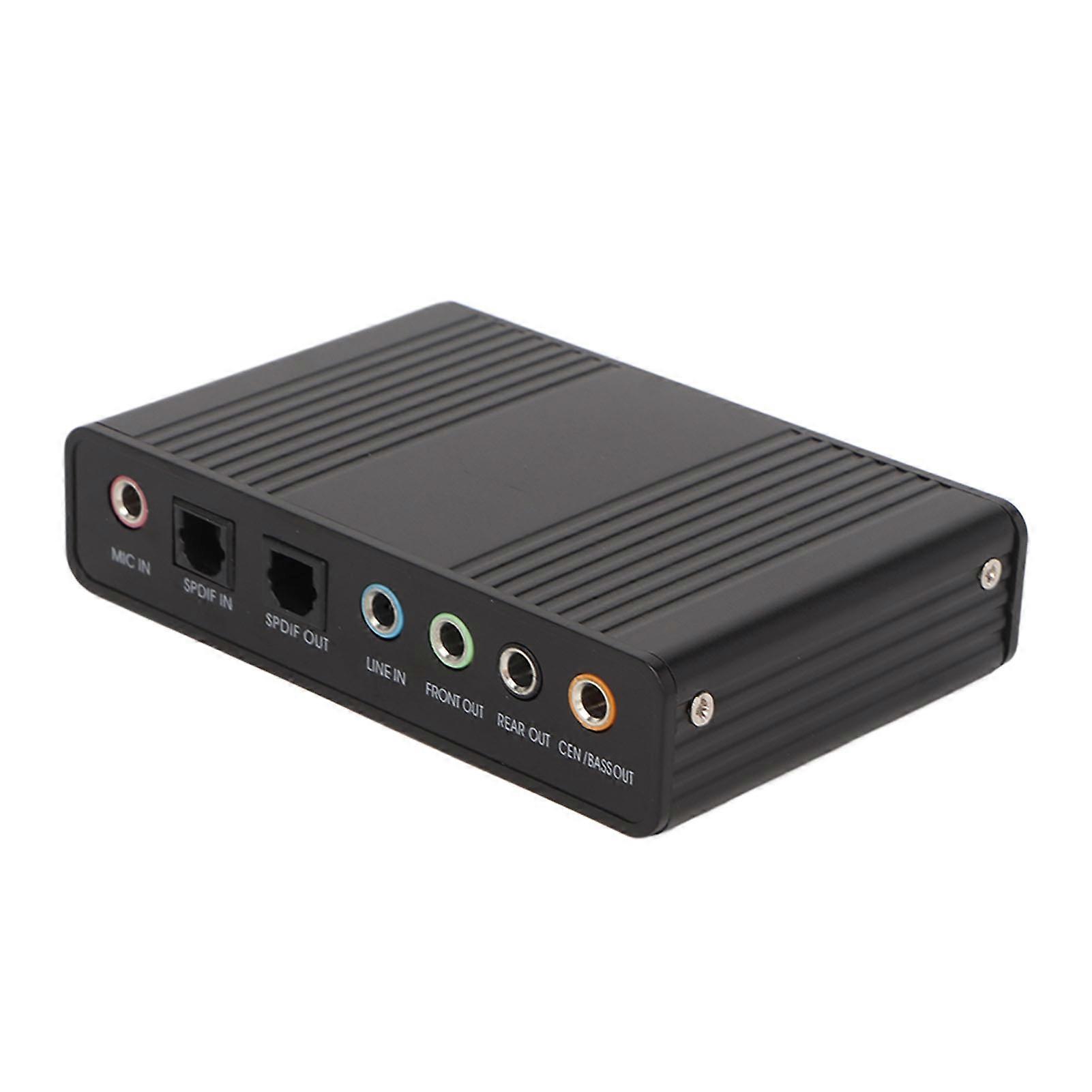 USB Sound Card 6 Channel 48kHz Sampling Rate Analog Play Recording External Sound Card for PC Laptop Computer Black 