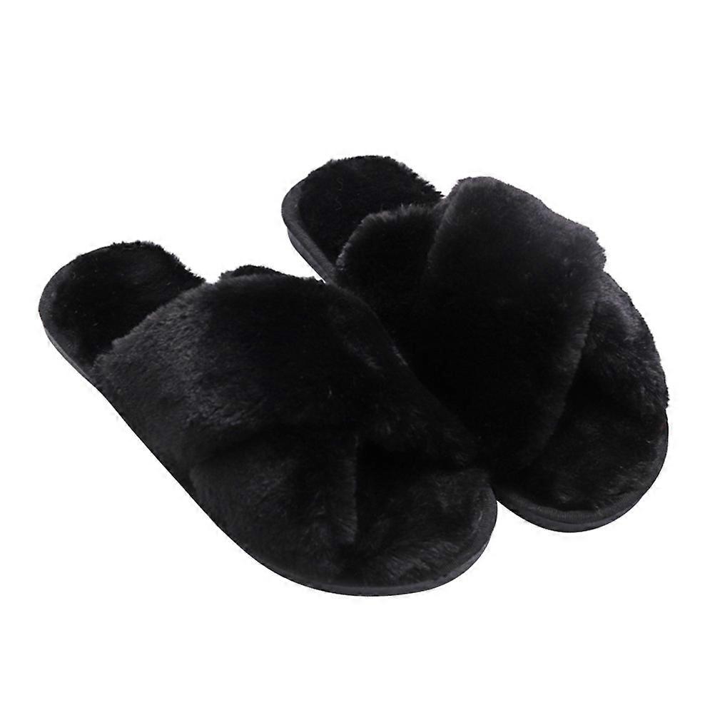 Warm Black Plush Coral Slippers For Ladies And Girls Indoor Use Size 40-41 Relaxation 1 Pair