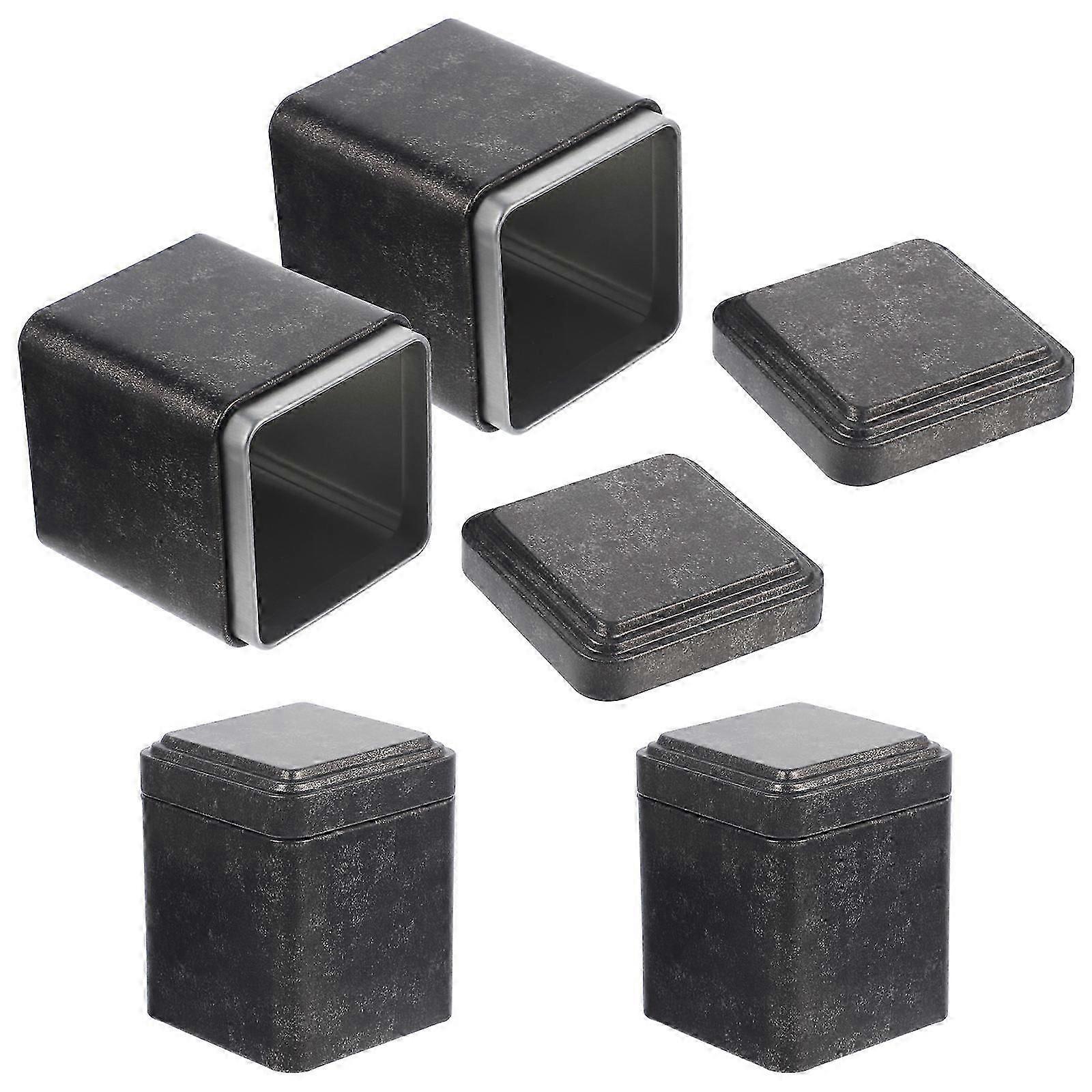 Tea Container Tea Bag Container Sealed Storage 4Pcs Black Tinplate Home Office Kitchen