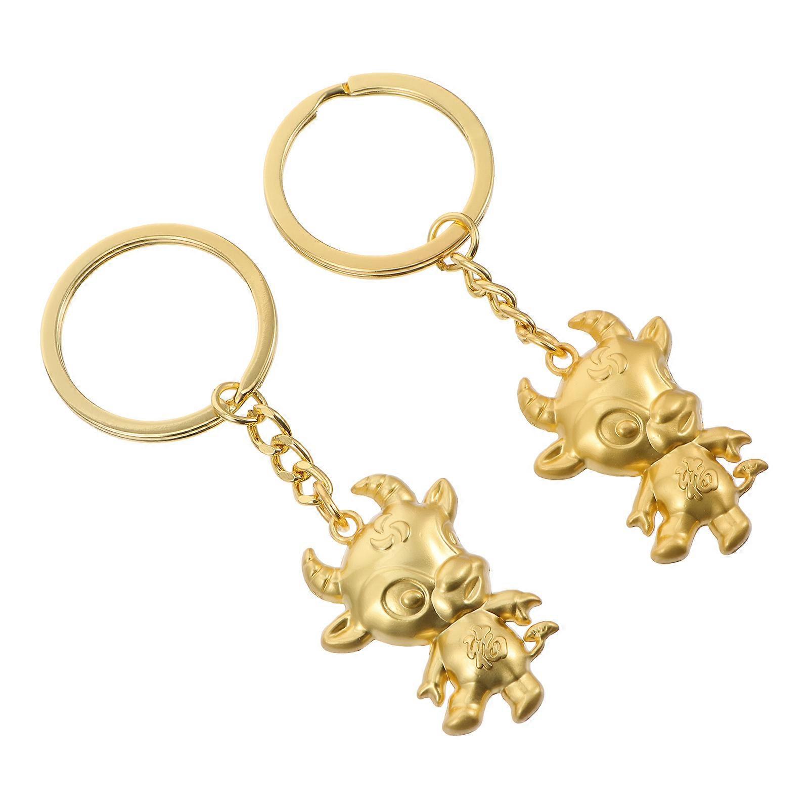 2pcs New Year Keychain Bag Key Decoration Key Ring Pendant for Key (Golden)