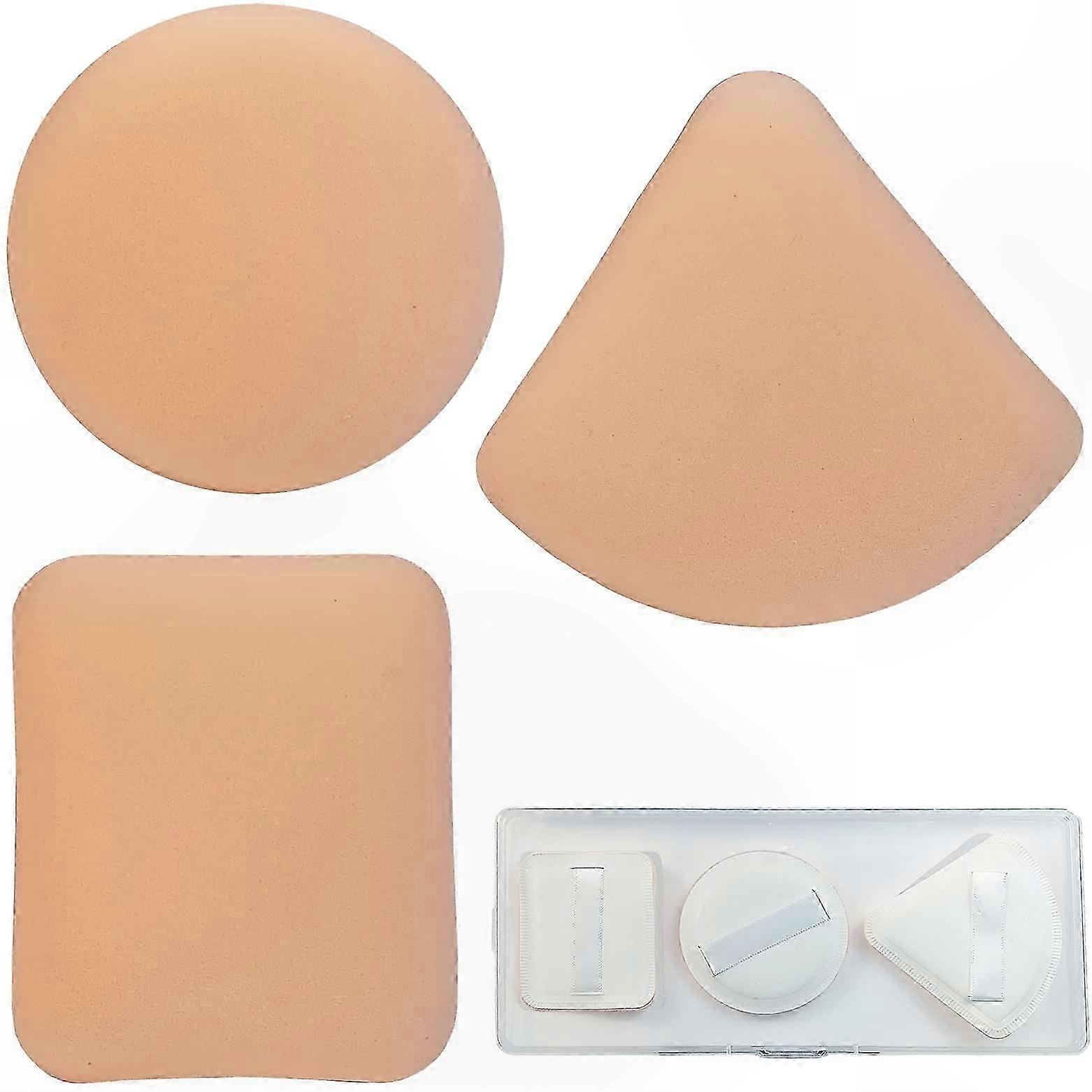 Set of 3 Washable Makeup Sponges, Triangle/Square/Round Shapes, Reusable Soft Powder Puffs with Strap for Blending and Application