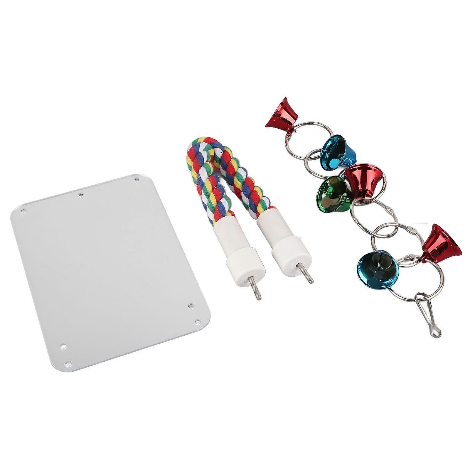 Oiseau Miroir Jouet Coloré Mâcher Perroquet Debout Miroir avec Cloche String pour Perruches Calopsittes 