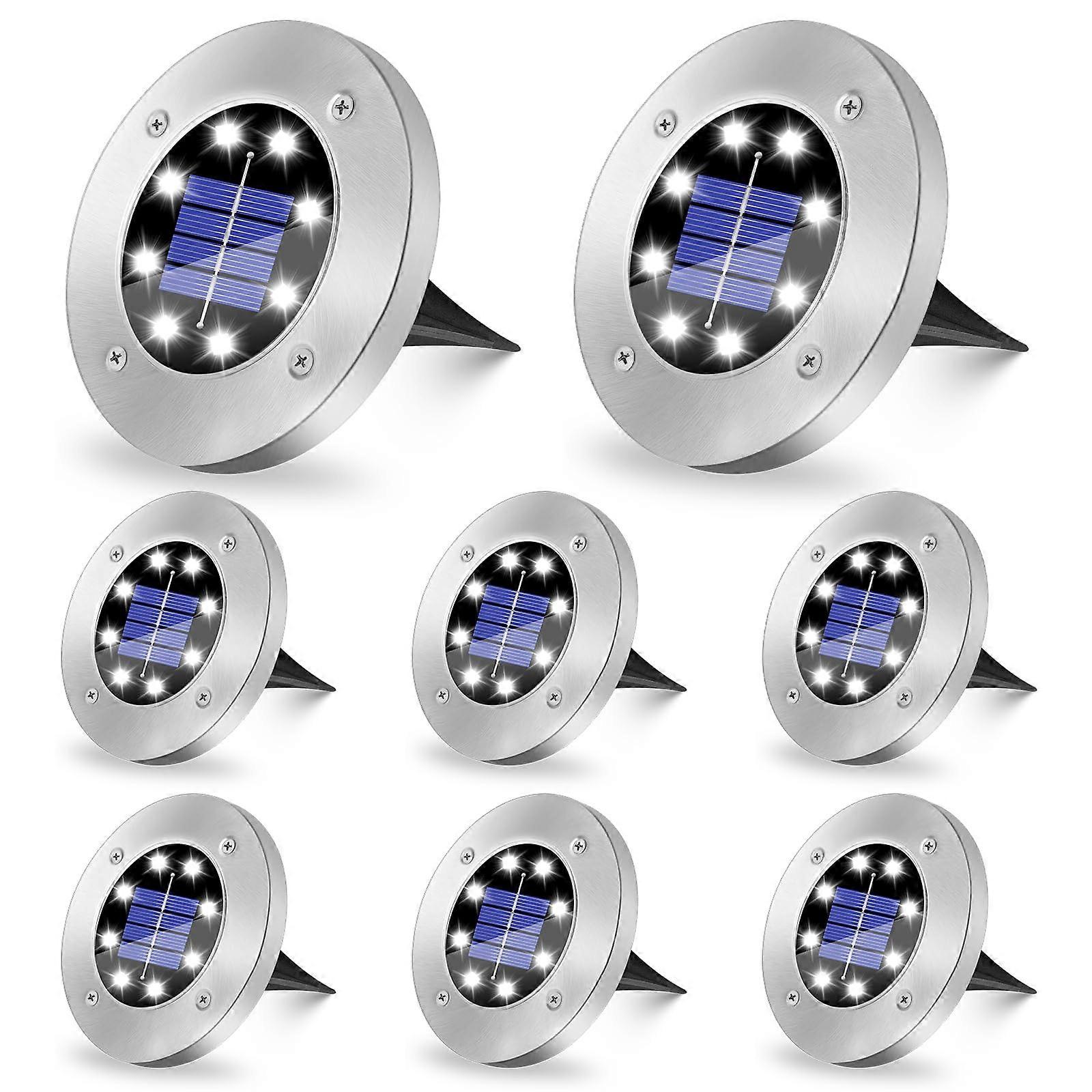 Solar Floor Lights Outdoor Pack Of 8 8 LEDs Cool White Solar Powered