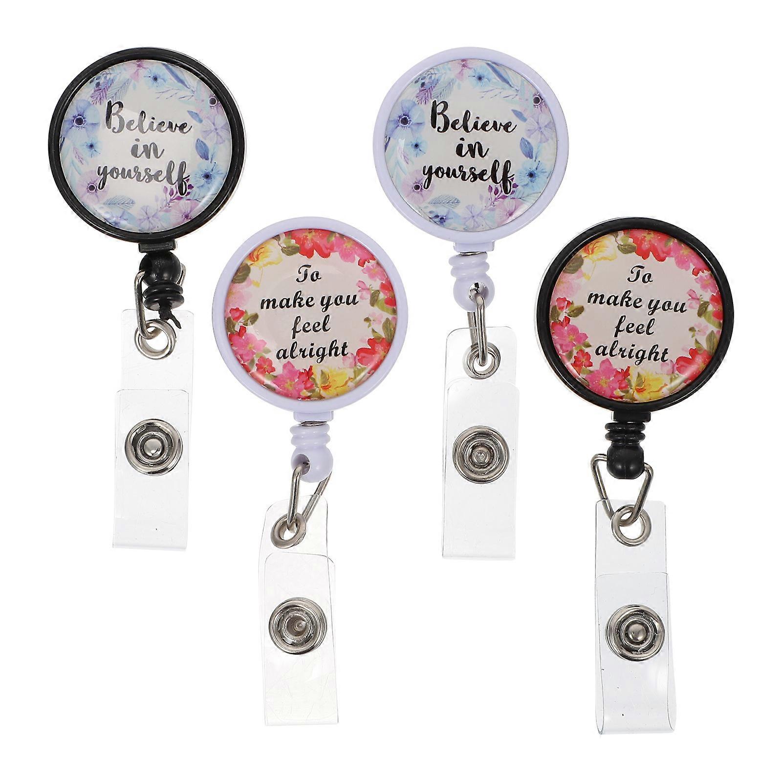 4pcs Floral Badge Holders for Nurses – Lightweight & Fashionable Design, Easy to Use Clips for Office Meetings and Trade Shows
