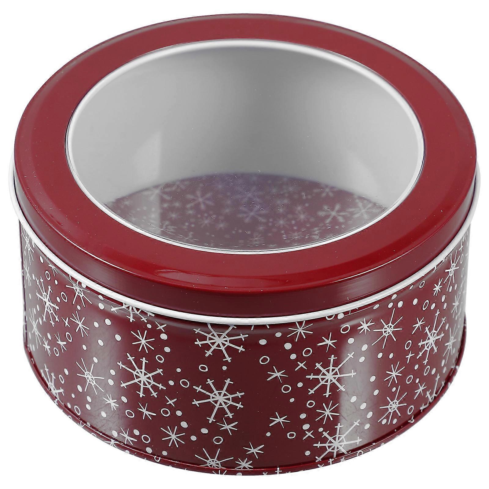 Xmas Themed Cookie Tin Box For Christmas Party Use In Red Color Featuring Sturdy Design For Packaging 1Pcs