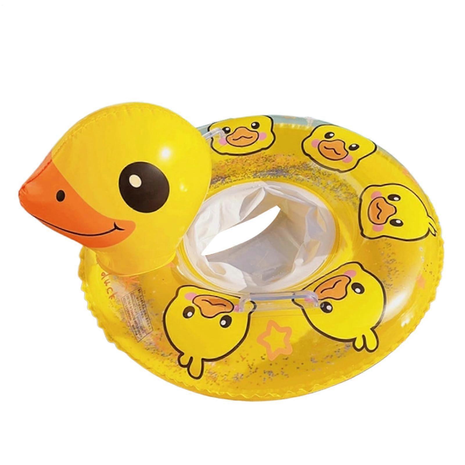 Toddler Swim Float Duck Shaped Inflatable Baby Ring 60cm With Handle Yellow For Pool Sea Lake Outdoor
