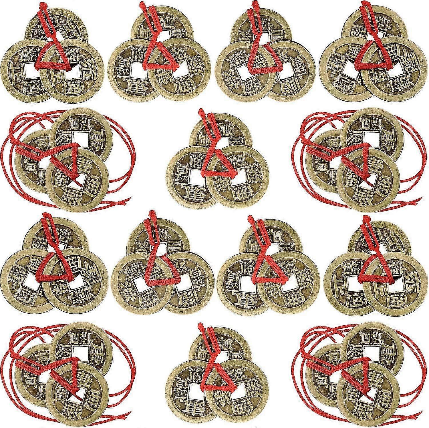 20pcs Chinese Fortune Coins Feng Shui Traditional Coins with Red String for Wealth and Success, 5 Styles