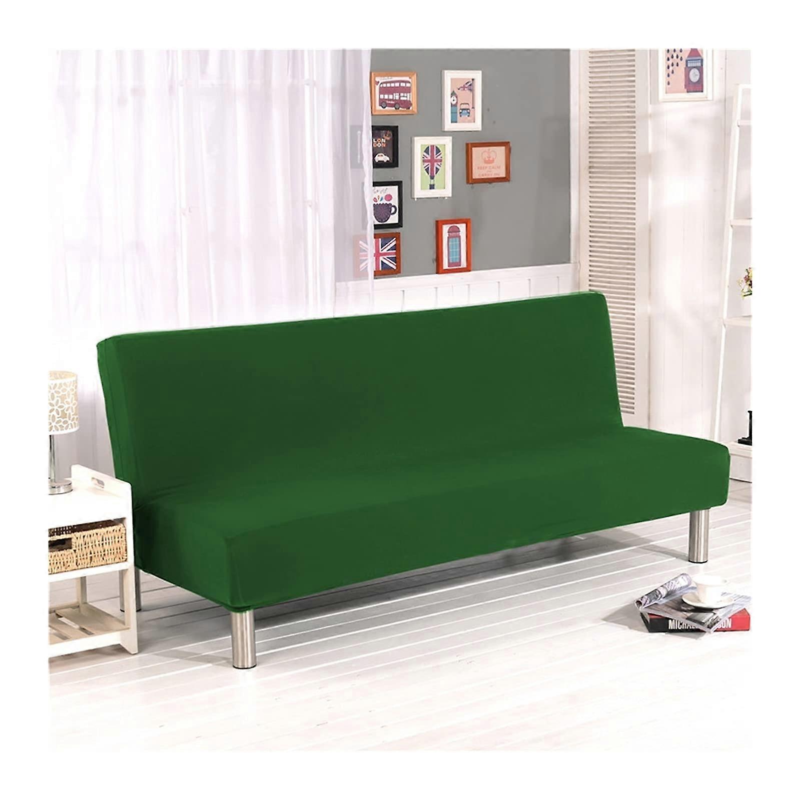 Universal Armless Sofa Bed Cover, Folding Modern seat slip covers stretch (Green, L)
