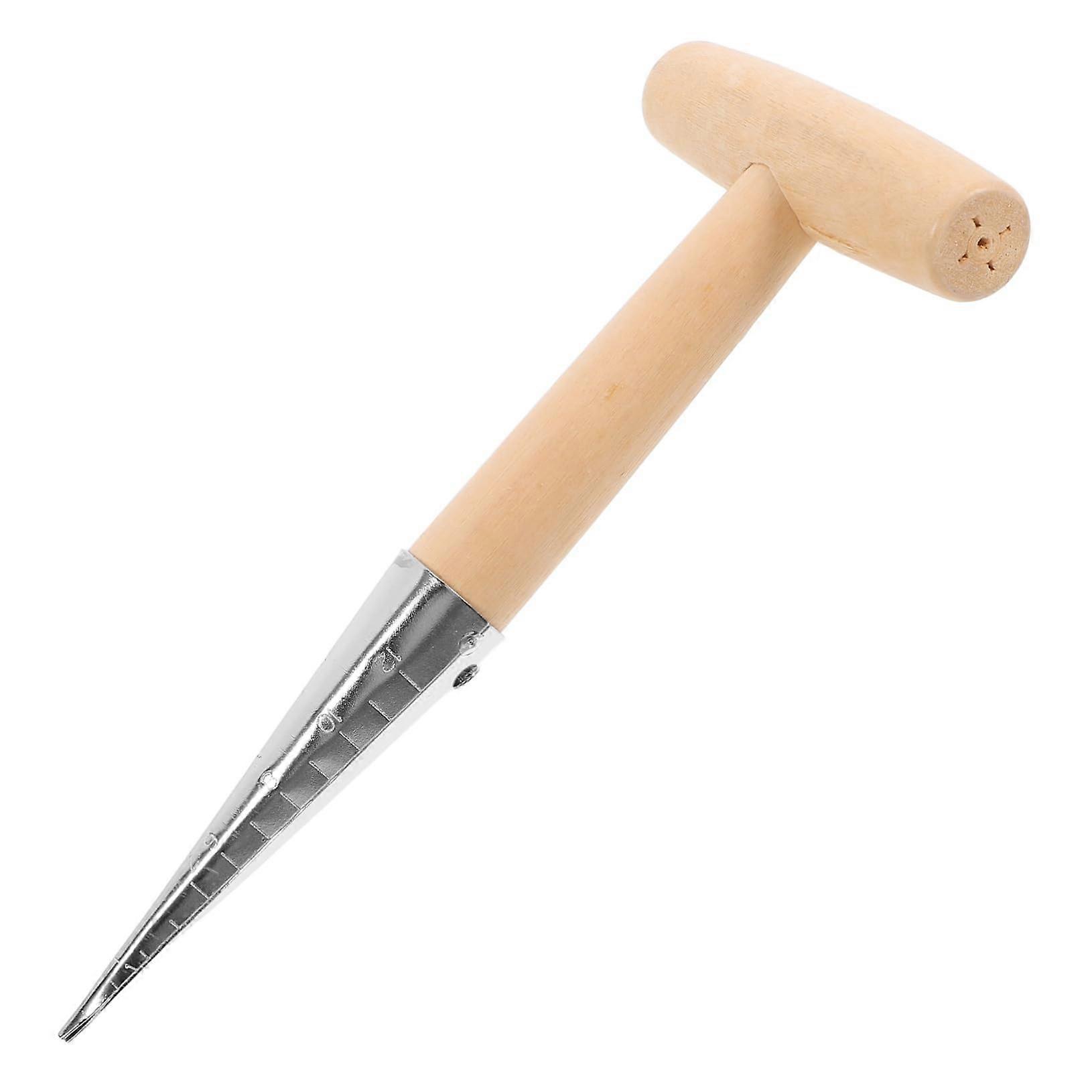 Planting tool with wooden handle, sturdy earth drill, ergonomic design for effortless gardening