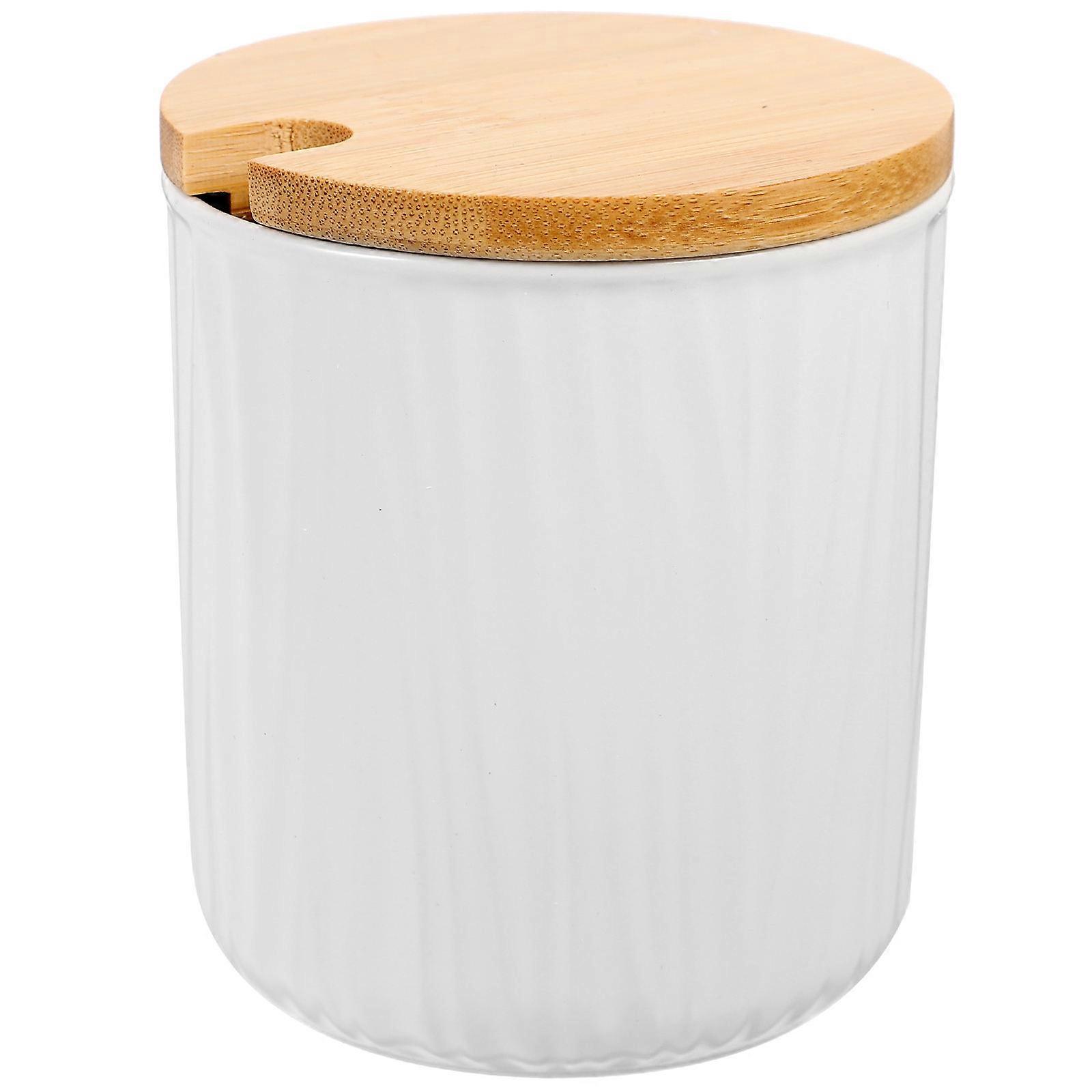 Ceramic Storage Jar with Lid for Spice Tea Sugar Salt Wide Mouth Easy to Clean White 5.3x4.1 Inches