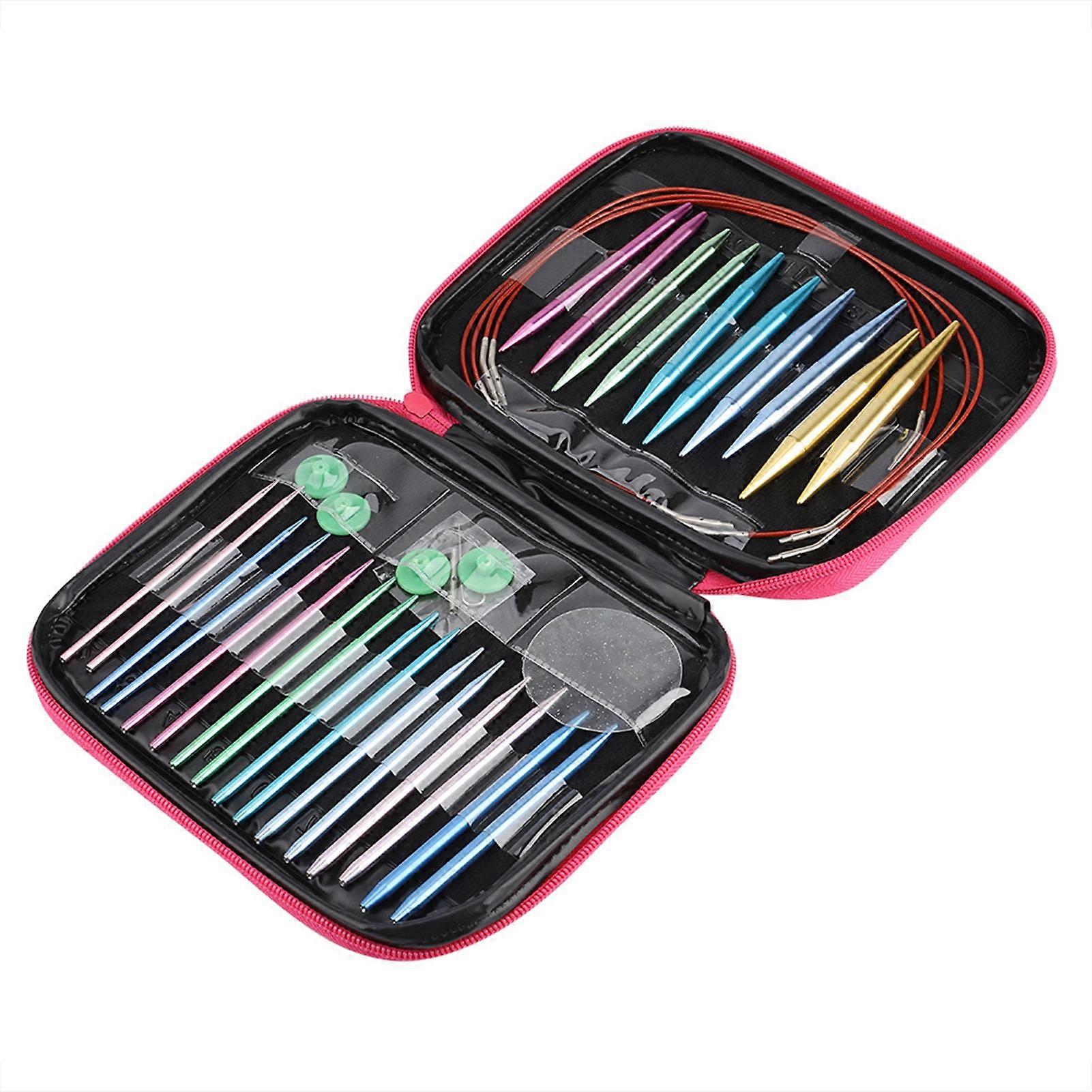 Interchangeable Aluminum Circular Knitting Needles Set, Colorful, 3.0-10.0mm