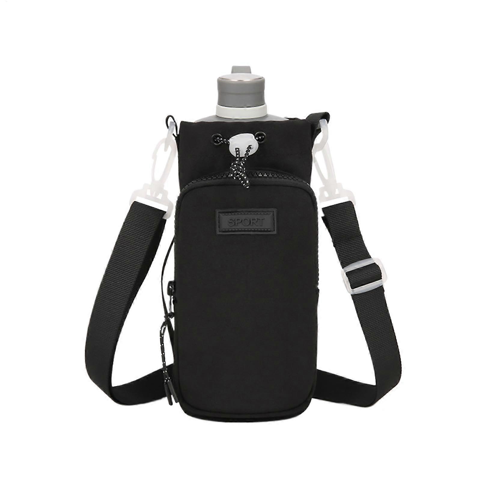 Water Bottle Holder With Shoulder Strap, Phone Pocket, Cup Holder, Black