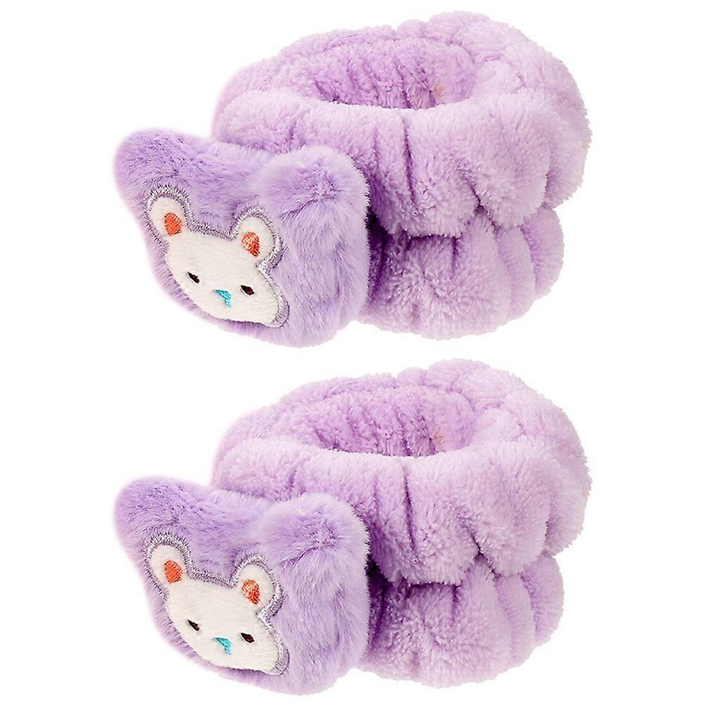 Face Cleaning Wrist Wrap for Travel Women Violet Plush Material 2Pcs