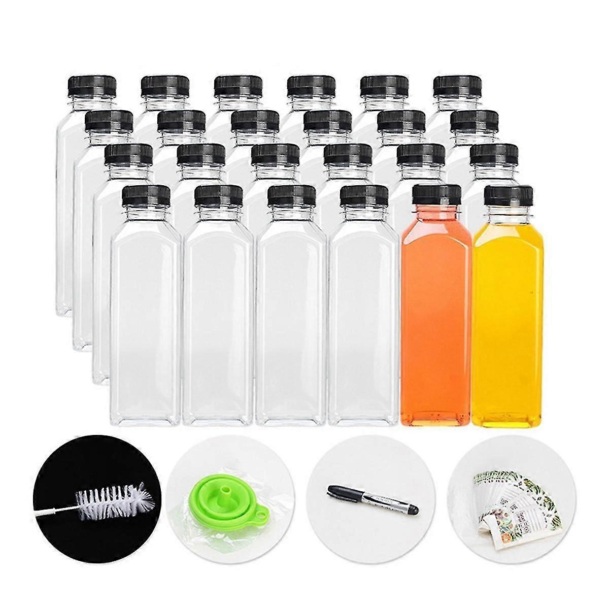 24-Piece 16-Oz Clear Plastic Juice Bottles with Tamper-Proof Caps, Reusable Water Containers with Black Lids
