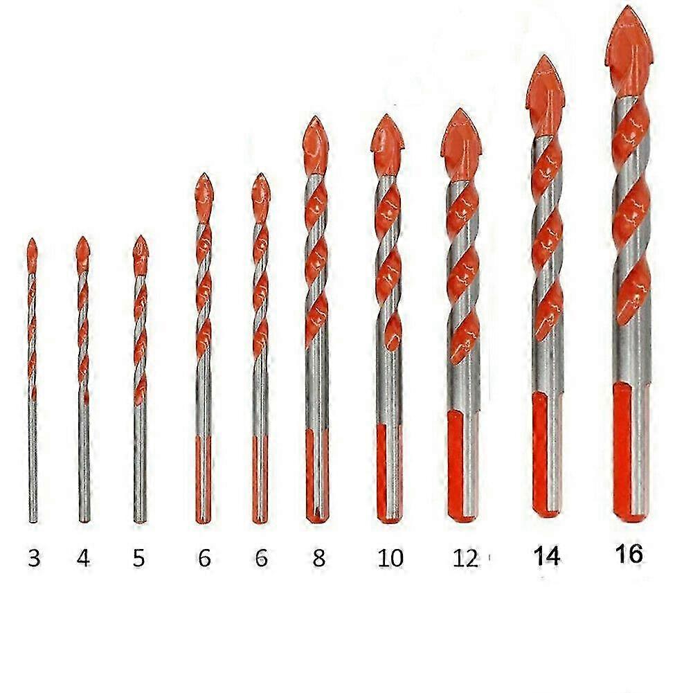 3 - 16mm Ceramic Wall drill bit set ceramic triangular drill bit alloy wall drill Triangular drill bits 10pc (3 4 5 6 8 10 12 14 16)