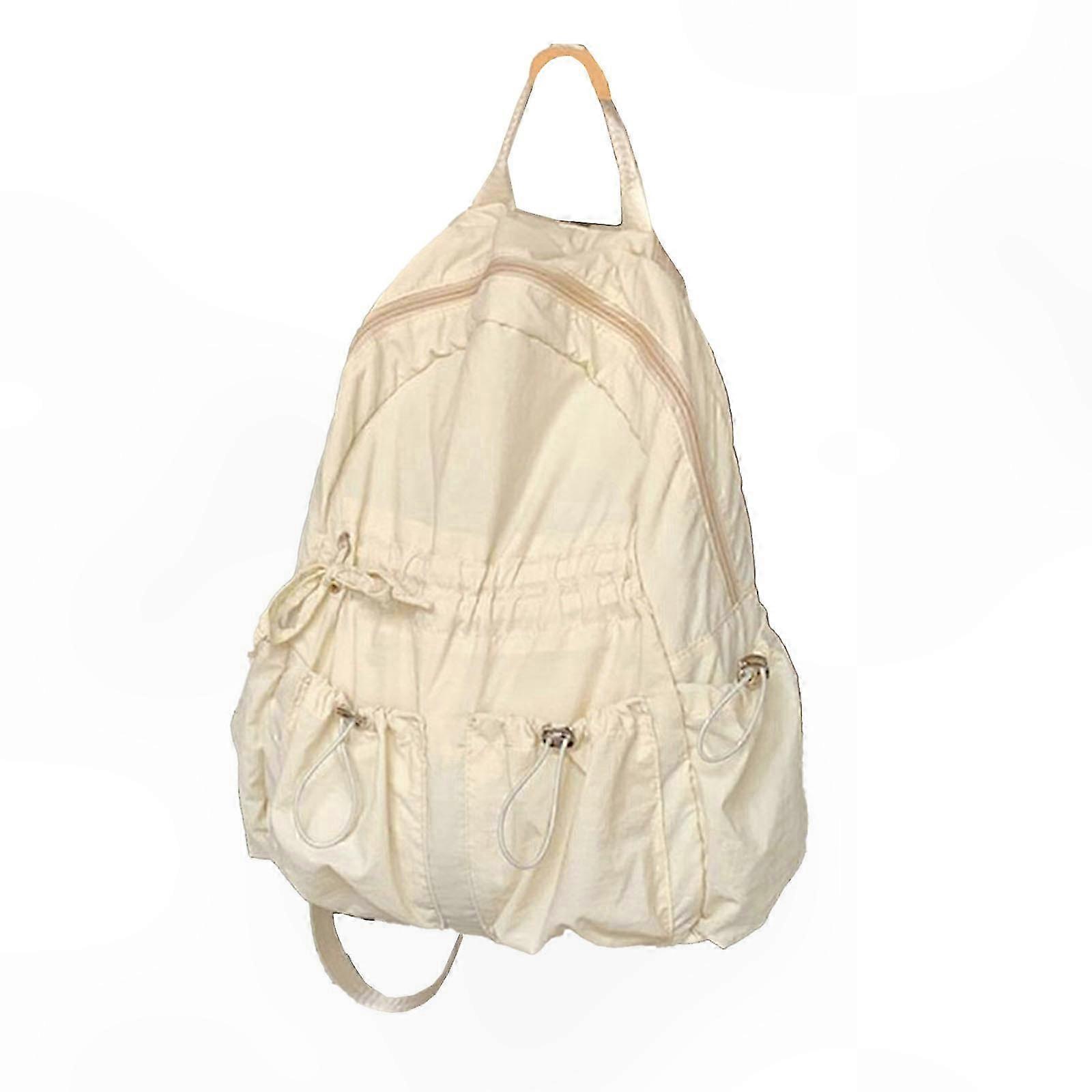 Durable Nylon Backpack with Drawstring, Multiple Pockets, Lightweight Design for School and Daily Use - Solid Blue