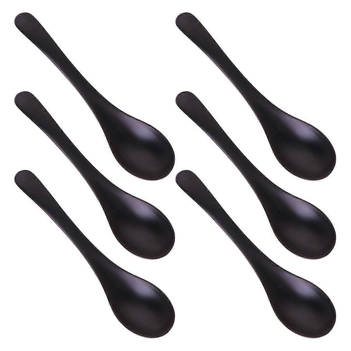 6PCS A5 Melamine Flatware Black Imitation Porcelain Soup Spoon Durable Tableware for Home (YG140155)