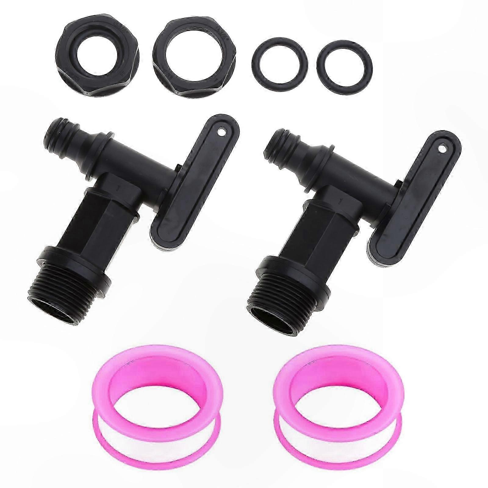 2 Pack 3/4 Inch Drain Tap with Seal Lock Nut and Sealing Tape for Water Tanks and Rain Barrels