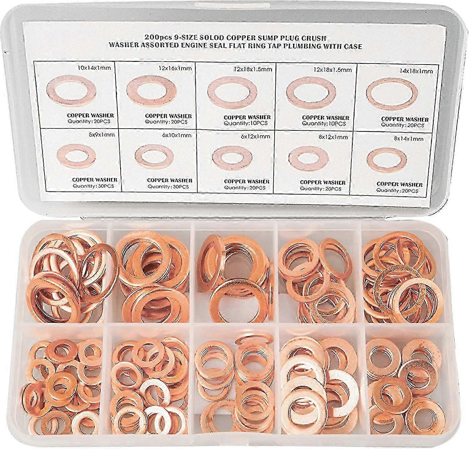 Solid Copper Washer Set, Metric Copper Sealing Washers Assortment S...
