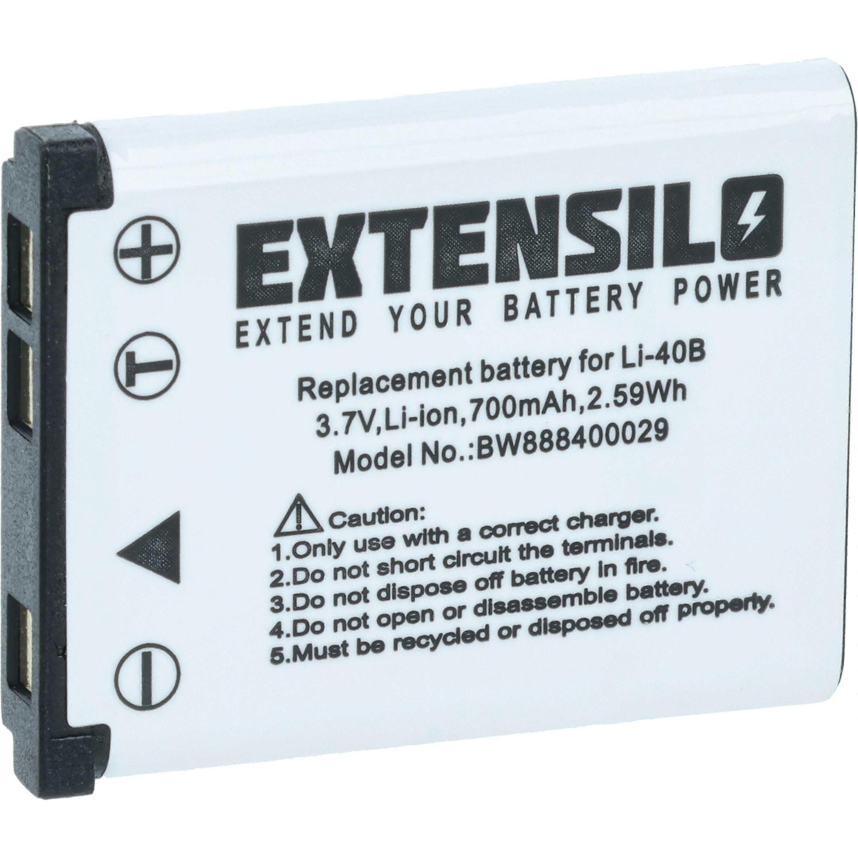 Batterie EXTENSILO compatible avec les appareils photo Olympus Pen E-P3, E-PL3, E-PL8 (700 mAh, 3,7 V, Li-Ion)
