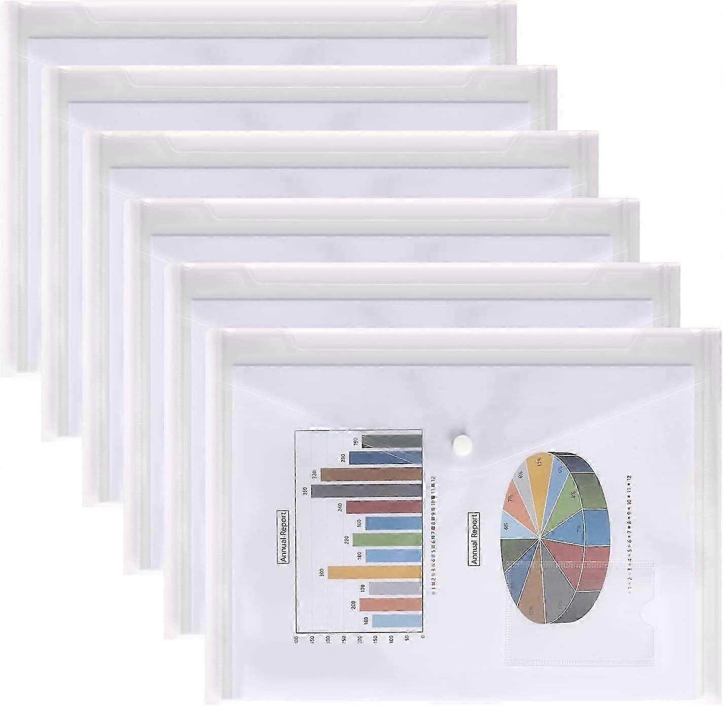 A4 Clear Plastic Document Wallets, Pack of 6 File Folders for Paperwork