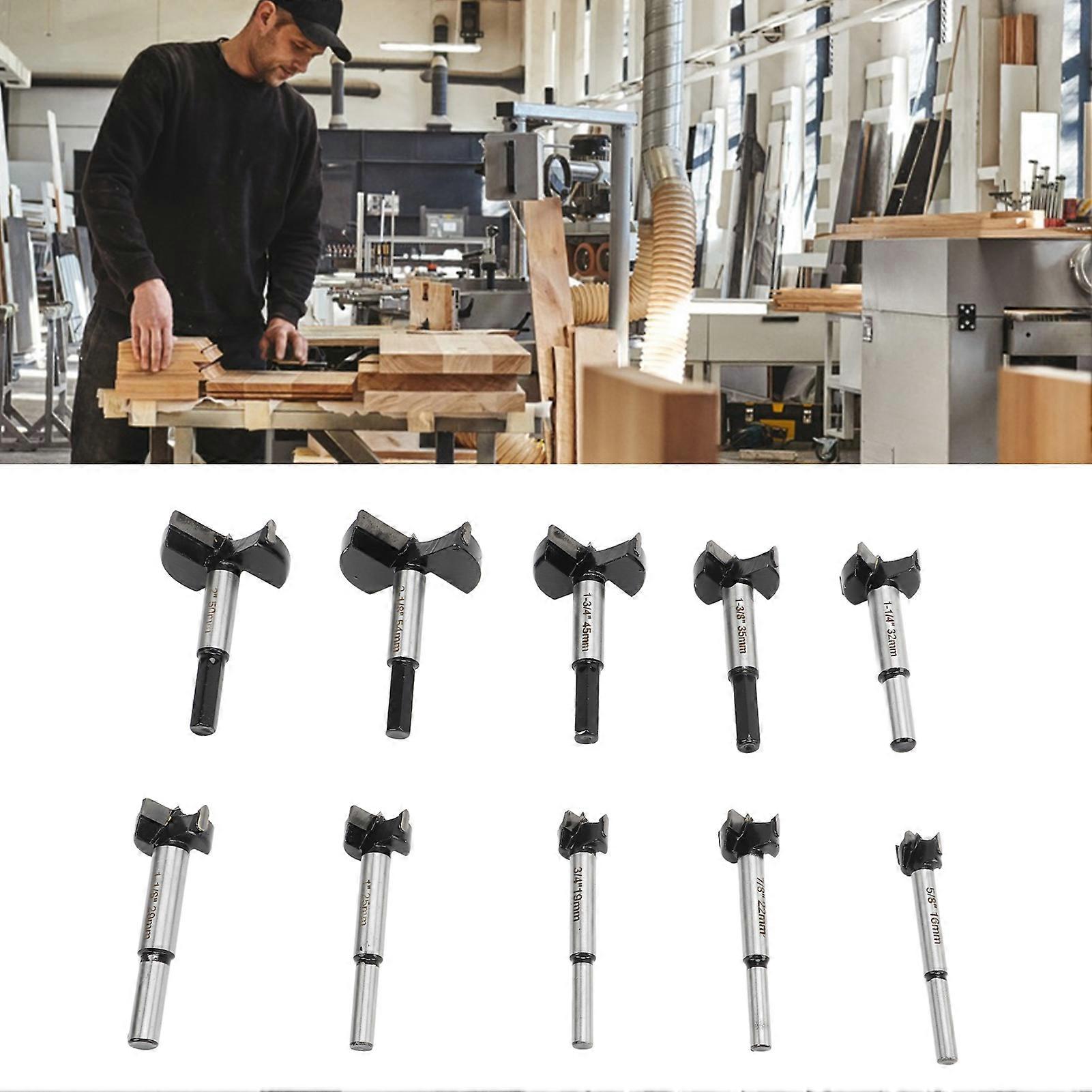 10Pcs Black Cemented Carbide Forstner Drill Bit Set 16-54mm