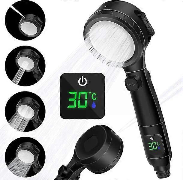 Water-saving shower head with temperature display, suitable for universal hoses