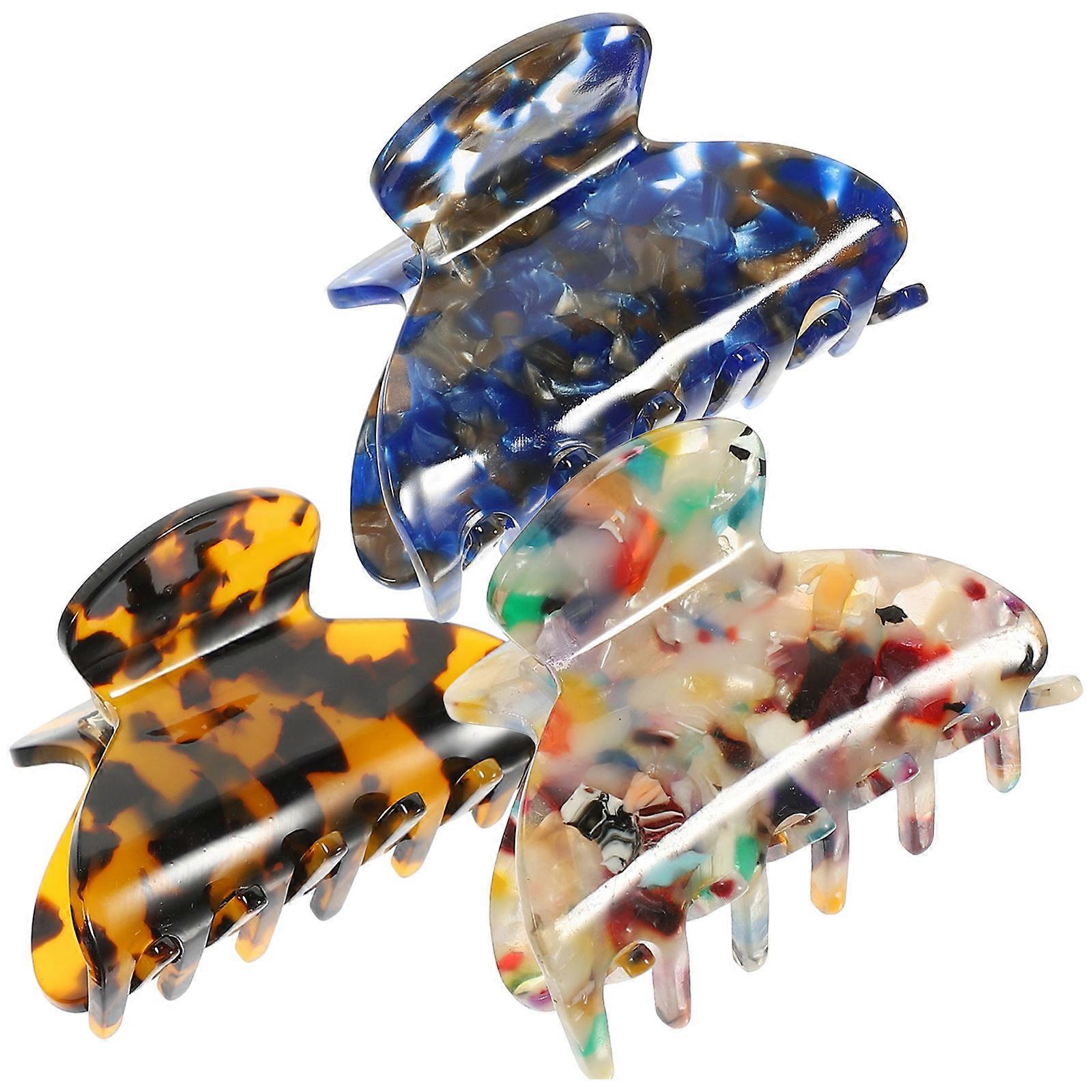 Stylish Hair Clips for Women with Delicate Pattern Design Multi Color Acetate Sheet 3pcs Small Size