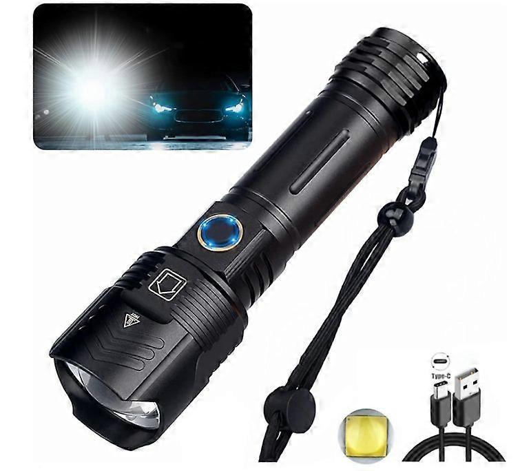 Super Bright Flashlight 1000000 Lumens Rechargeable, Xhp160 Led Tactical Flashlights, 5 Modes, Zoomable, Waterproof, Pocket Handheld Flashlight(Black)