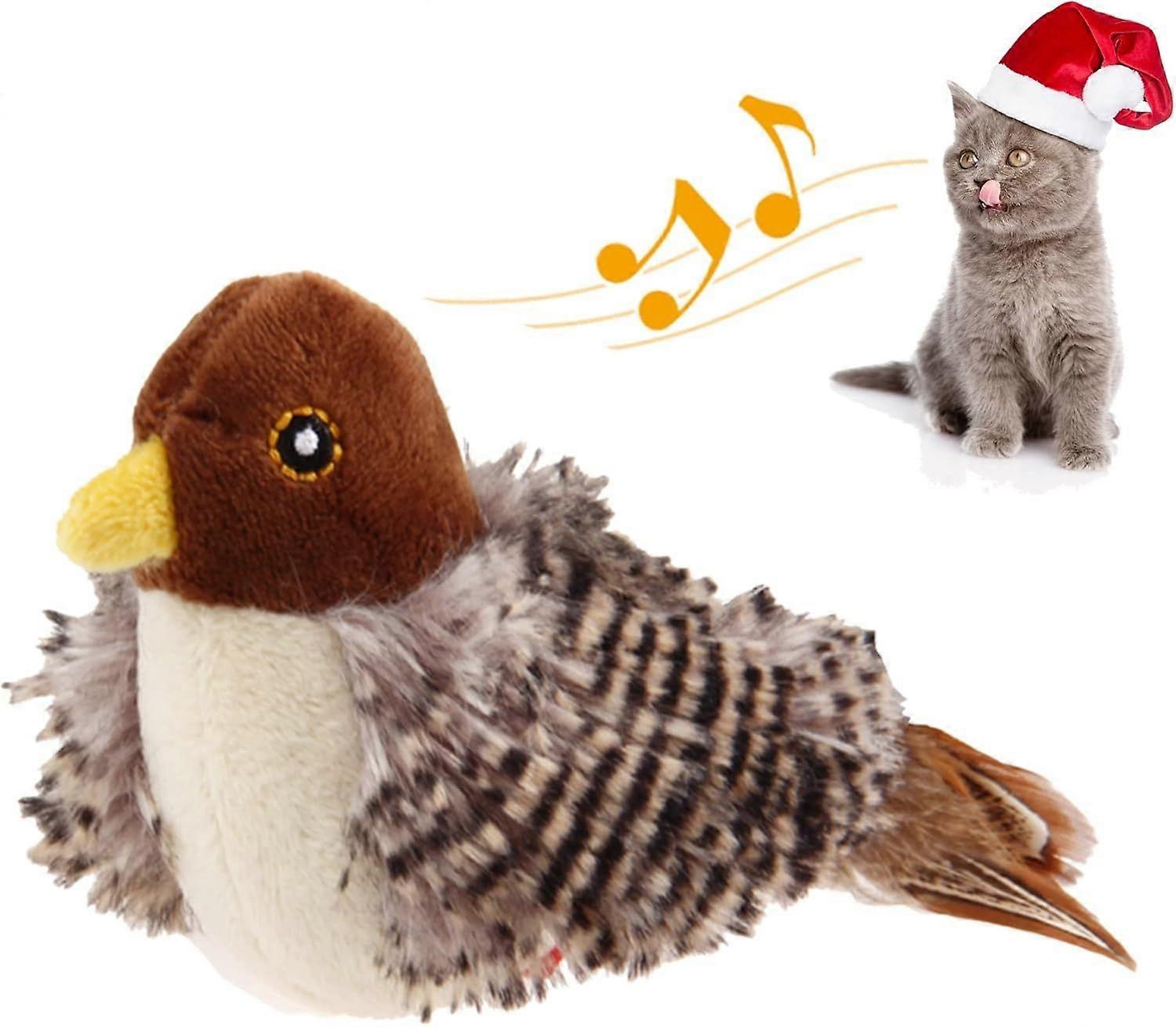 Interactive Cat Feather Toy, Melody Chaser Chirpy Bird Cat Toy Plush Toys for Cats, Squeak Cat Toys for Indoor Cats(blown)