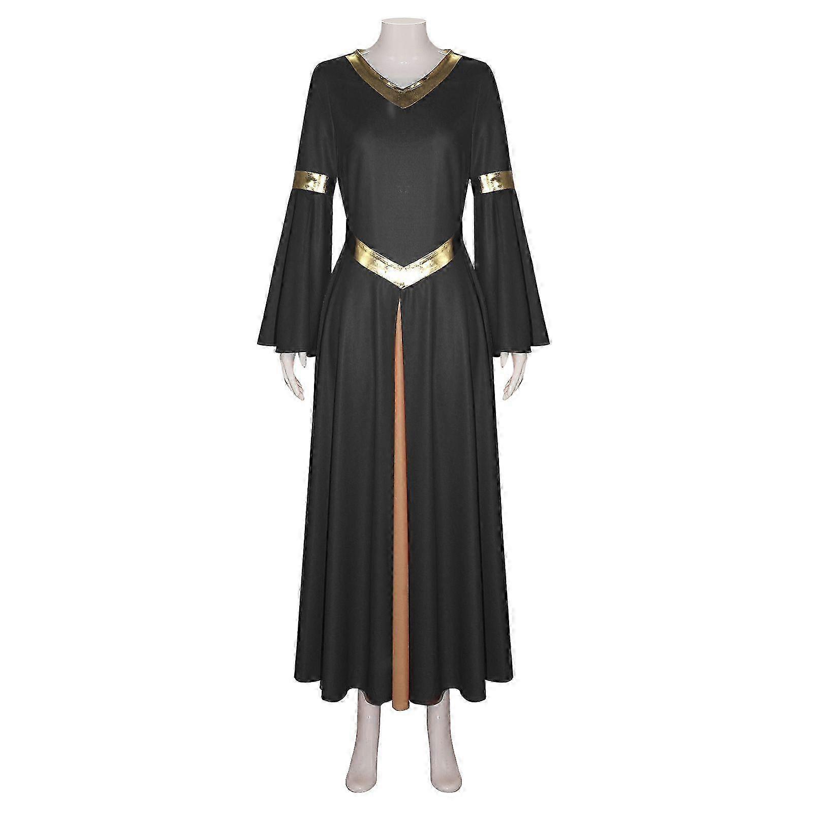 2025 Women's Praise Dance Dress V-Neck Flare Sleeve Dresses Liturgical Church Worship Performance Dancewear