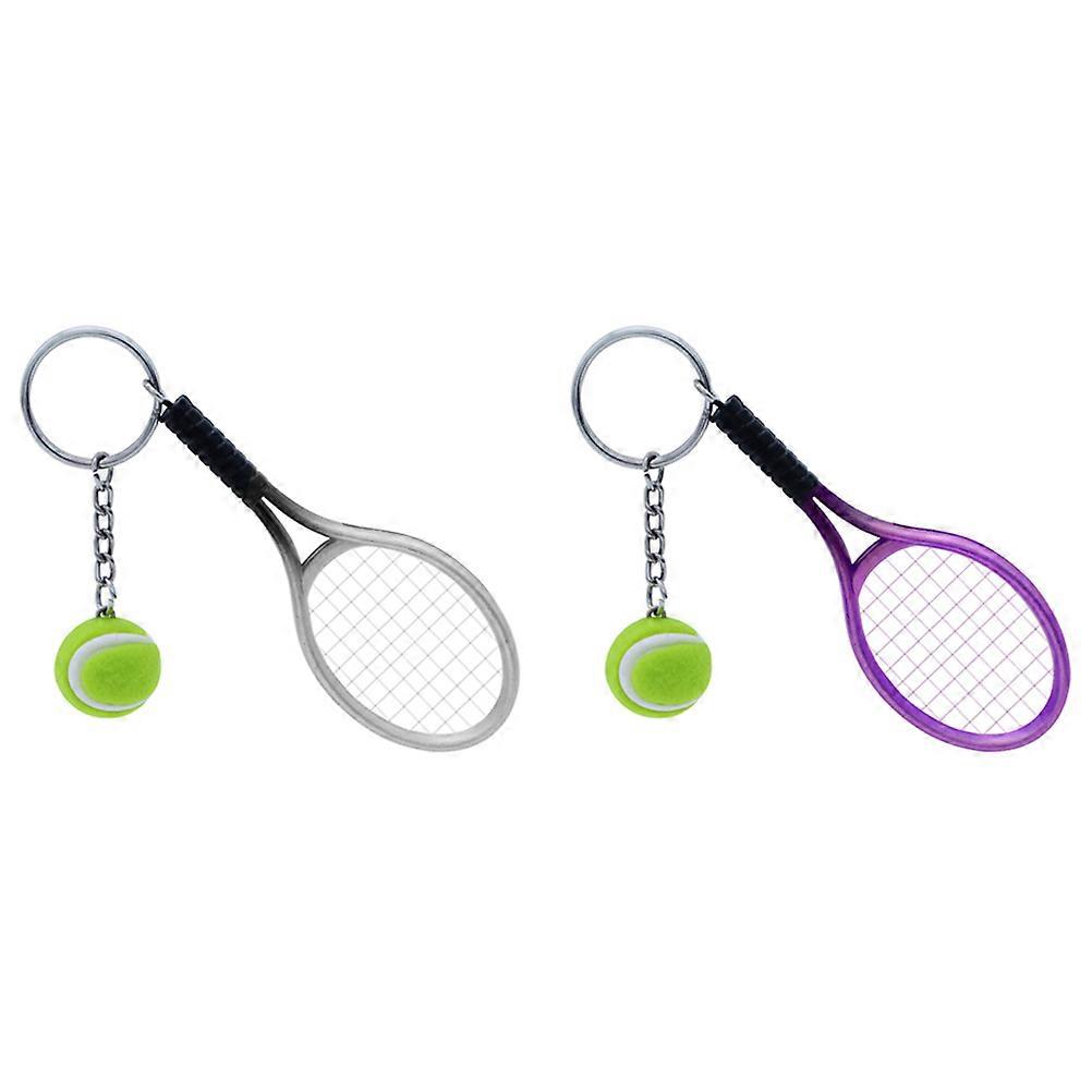 Lovely Tennis Racket Key Chain for Use 2Pcs Durable Metal Key Rings