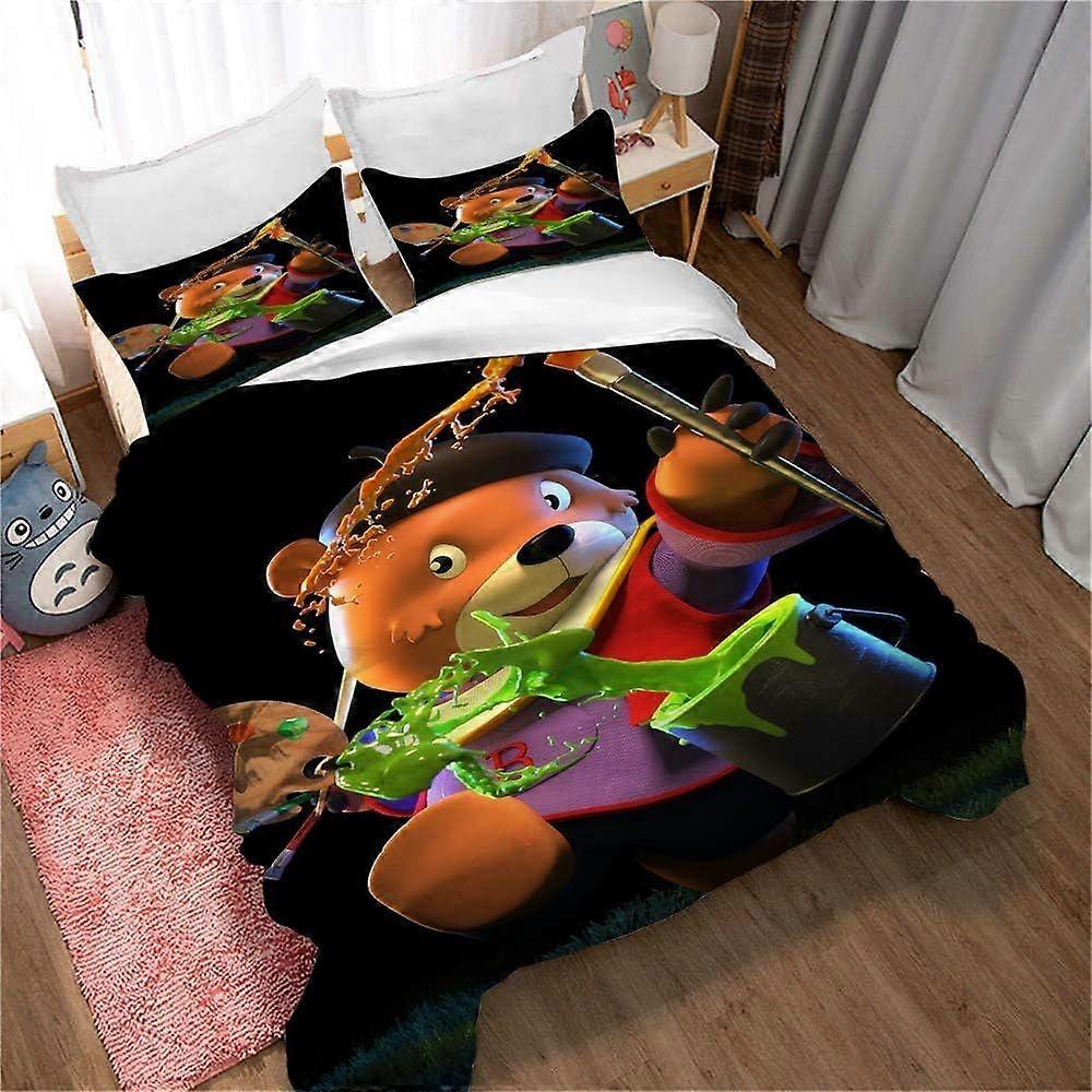 3pcs Anime 3D Animaux Teint Couette Couette Housse Ensemble de lit 85 % Polyester 15 % Coton avec Paire de Taie d’Oreiller 140x200cm