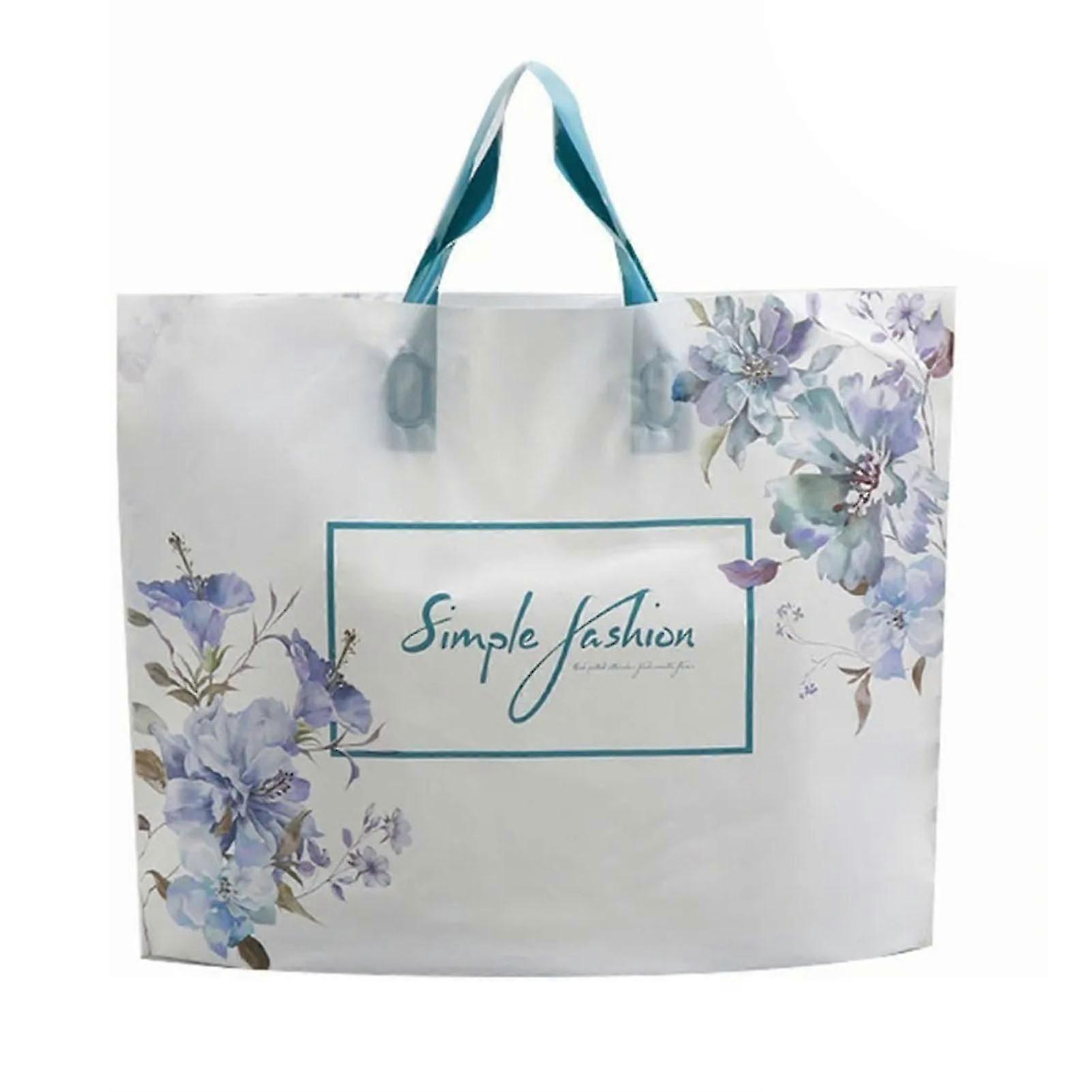 Gift Bag Set - 50 Pcs White Handle Design 38x30x8cm Portable Plastic Holiday Decorative Gift Bags