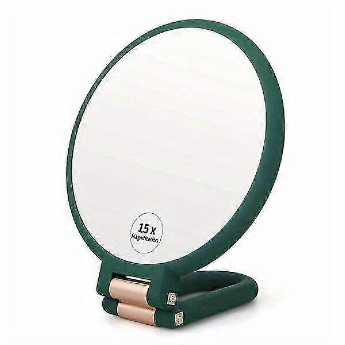 Makeup mirror, 15x magnifying double-sided design, adjustable handle