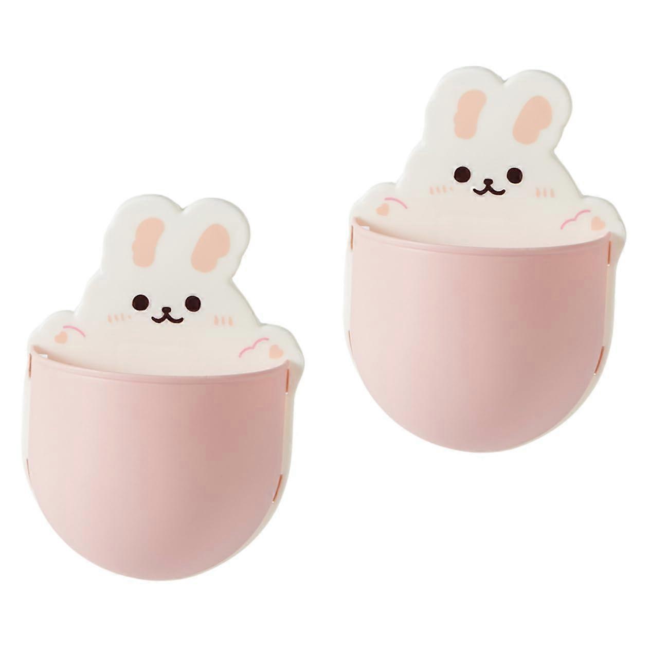 Cartoon Rabbit Wall Storage Rack 2Pack Bathroom Organizer For Sink Toothbrush Toothpaste Holder Wall Mounted Drain