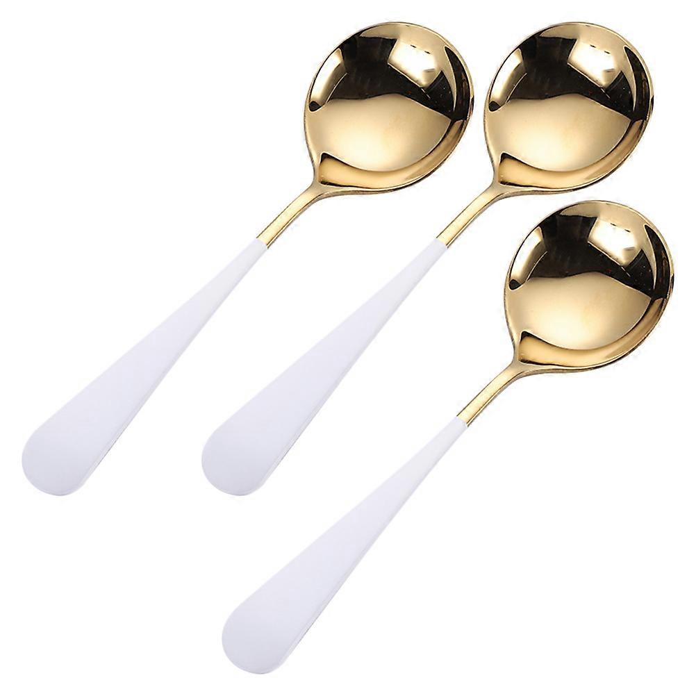 Stainless Steel Soup Spoons for Serving Function 6Pcs White Golden Set