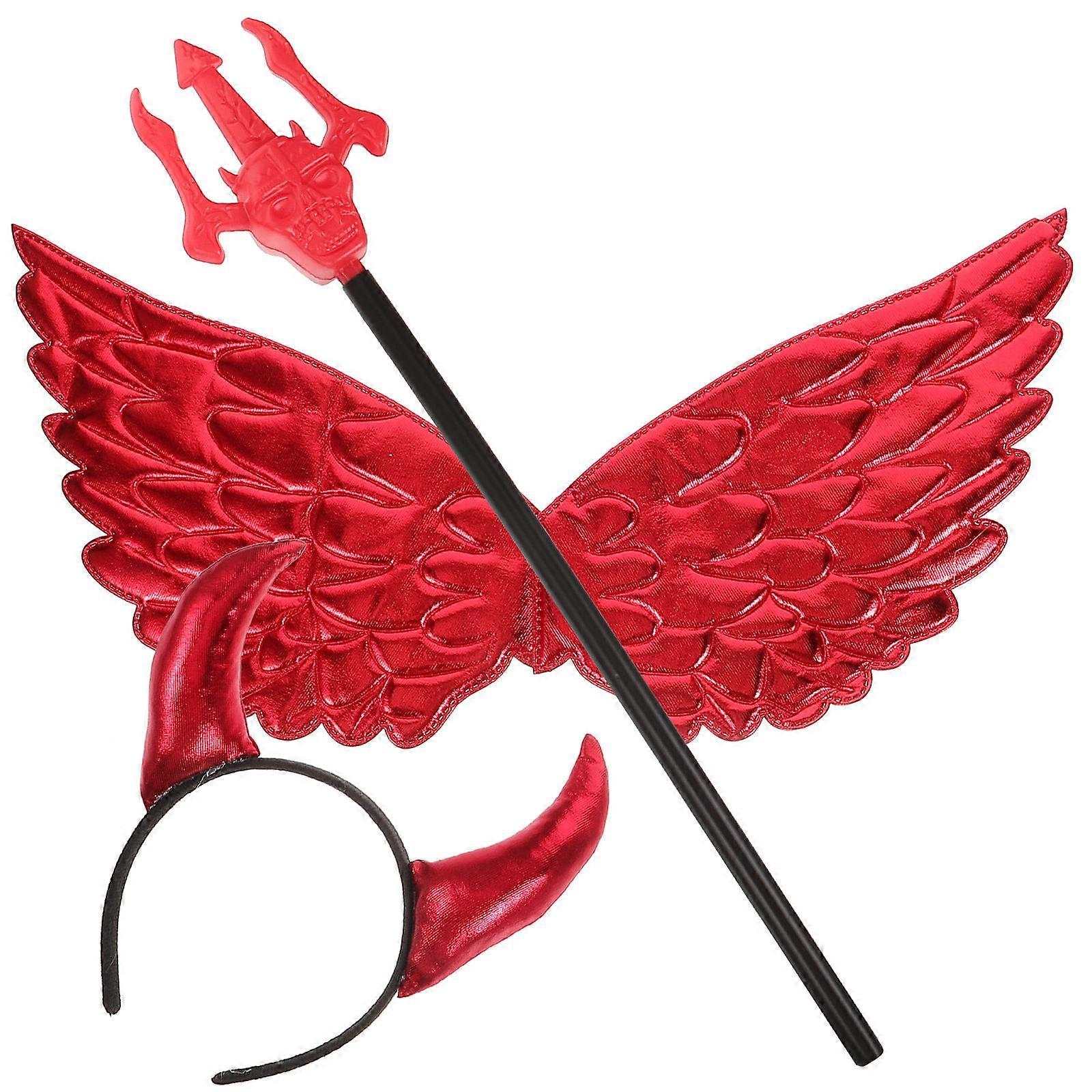 Costume Set Horn Hairband for Party 1Set with Wings and Trident