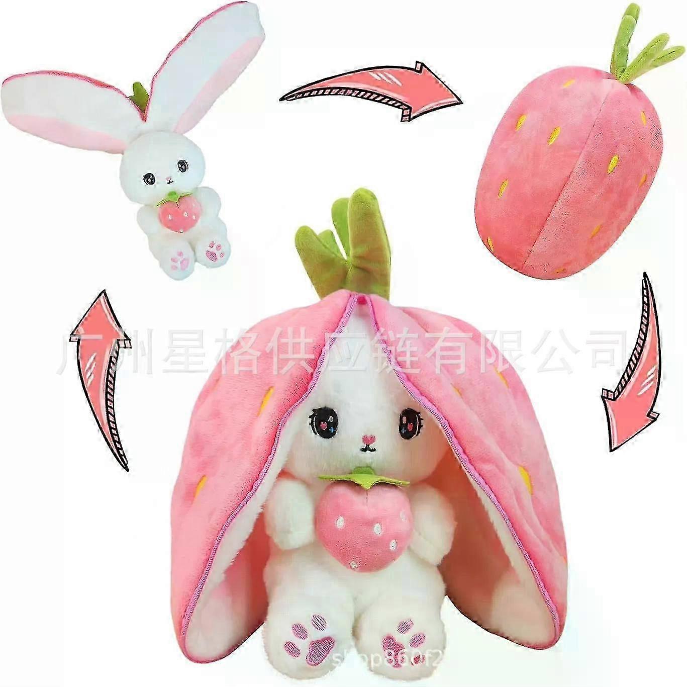 2025 Bunny Stuffed Animal Reversible Cuddle Bunny Stuffed,Strawberry Bunny Transformed Rabbit Plush Zipper,Carrot That Turns Into Ears Bunnies Plushie