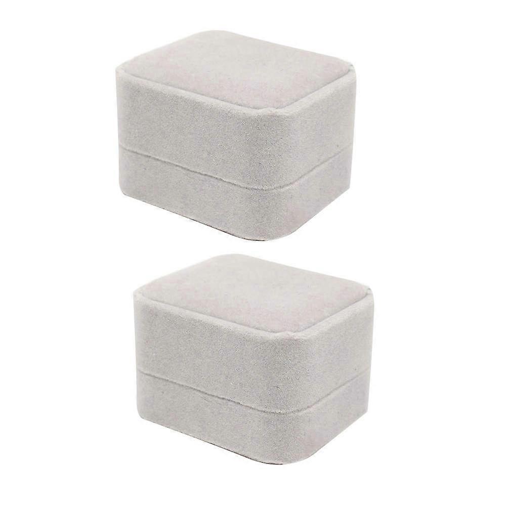 Grey Couple Ring Case Jewelry Storage Box for 4Pcs Delicate Design