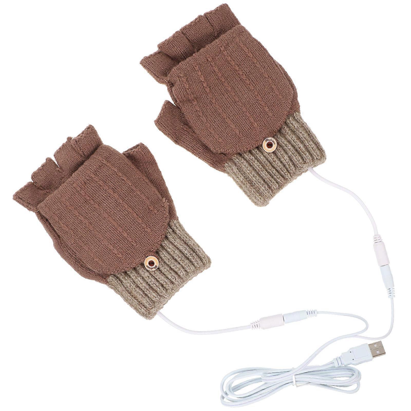 USB Thermal Gloves 5 Pairs Half-finger Heating Mitts For Hands In Cold Weather Khaki Keep Warm