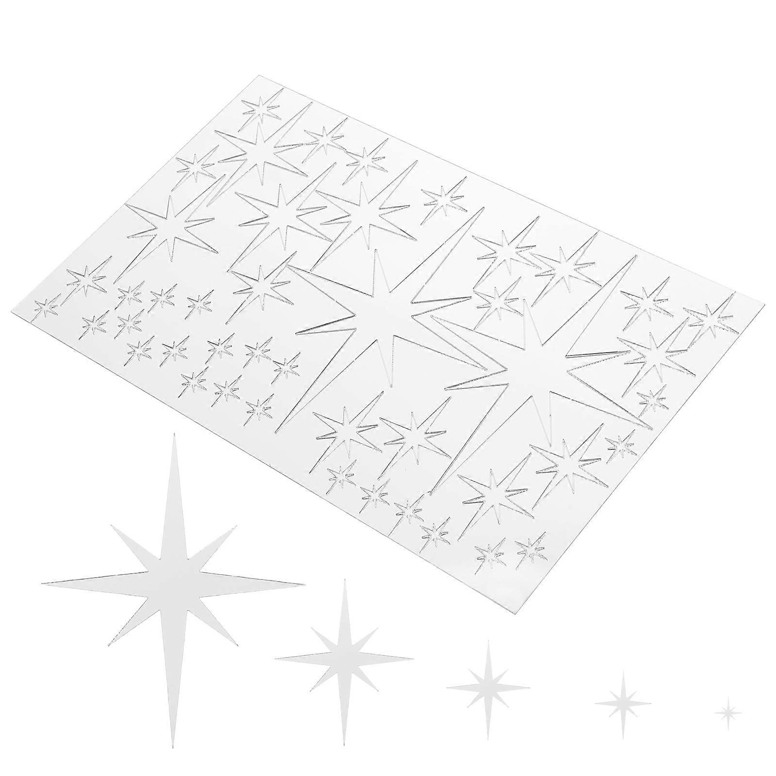 Acrylic Mirror Wall Stickers for Decoration 4Sets Silver Star Stickers